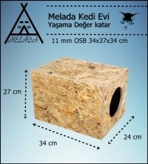 Melada Kedi Evi Dış Ortam Uygun Ahşap Kedi Evi OSB 34x27x24 cm