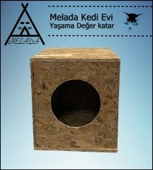 Melada Kedi Evi Dış Ortam Uygun Ahşap Kedi Evi OSB 34x32x26 cm