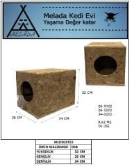 Melada Kedi Evi Dış Ortam Uygun Ahşap Kedi Evi OSB 34x32x26 cm