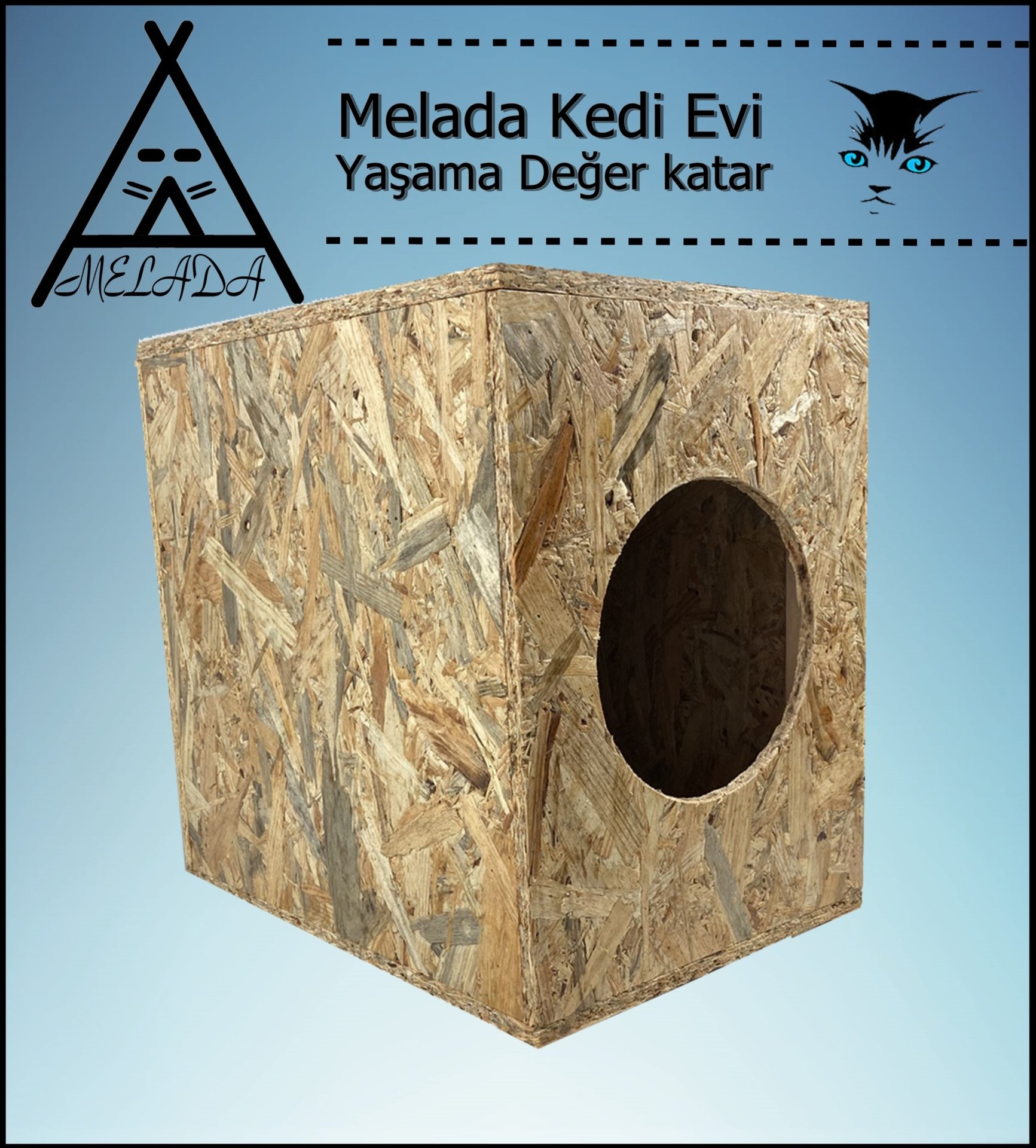 Melada Kedi Evi Dış Ortam Uygun Ahşap Kedi Evi OSB 43x41x29 cm