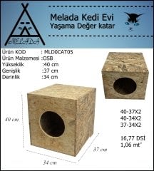 Melada Kedi Evi Dış Ortam Uygun Ahşap Kedi Evi OSB 40x37x34 cm