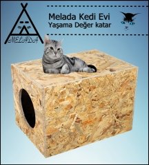 Melada Kedi Evi Dış Ortam Uygun Ahşap Kedi Evi OSB 40x30x30 cm