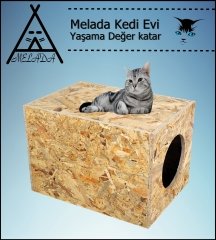 Melada Kedi Evi Dış Ortam Uygun Ahşap Kedi Evi OSB 40x30x30 cm