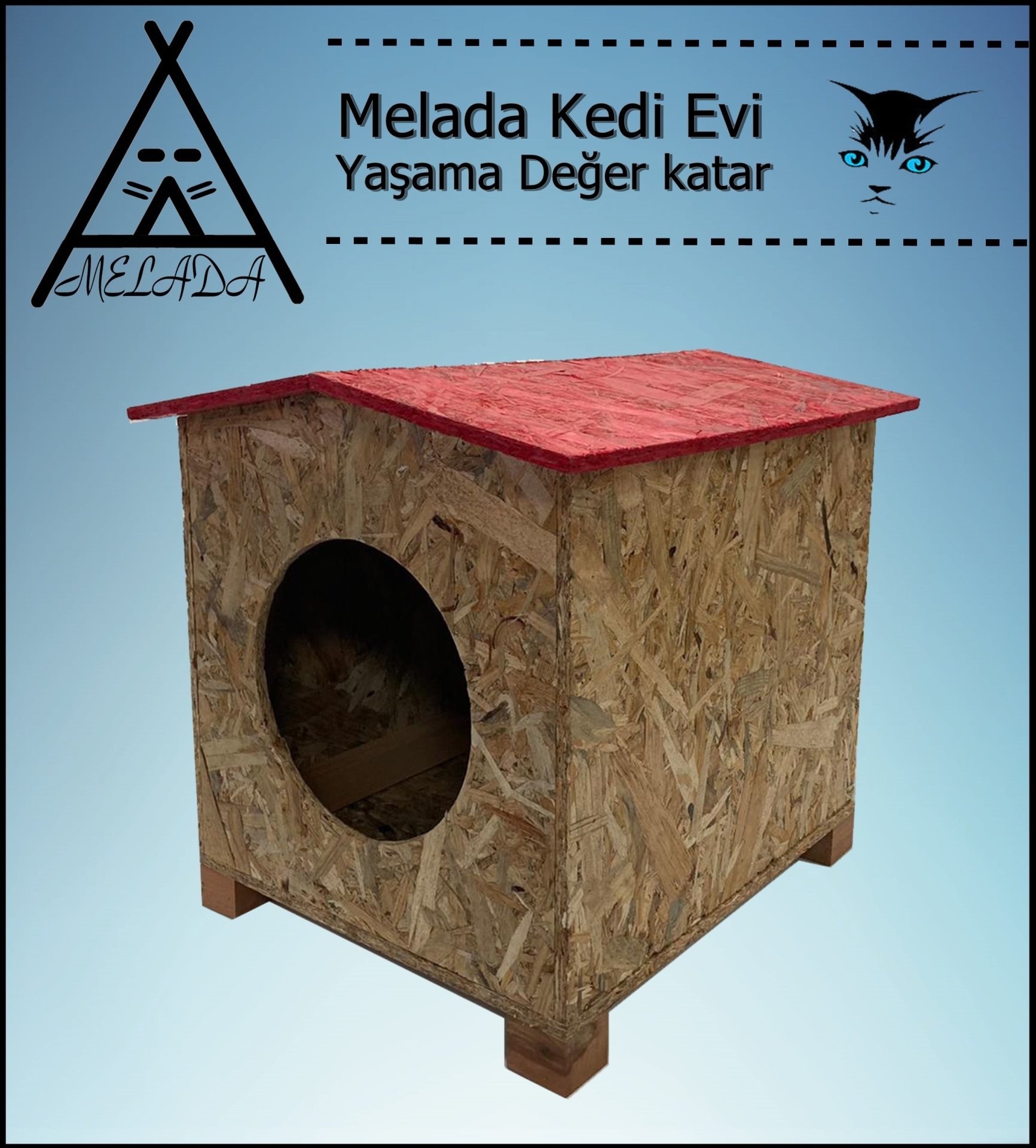Melada Kedi Evi Dış Ortam Uygun Ahşap Kedi Evi OSB 39x37x34 cm