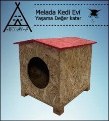 Melada Kedi Evi Dış Ortam Uygun Ahşap Kedi Evi OSB 39x37x34 cm
