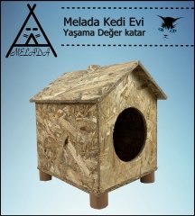 Melada Kedi Evi Dış Ortam Uygun Ahşap Kedi Evi OSB 43x40x37 cm
