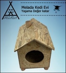 Melada Kedi Evi Dış Ortam Uygun Ahşap Kedi Evi OSB 43x40x37 cm