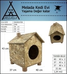 Melada Kedi Evi Dış Ortam Uygun Ahşap Kedi Evi OSB 43x40x37 cm