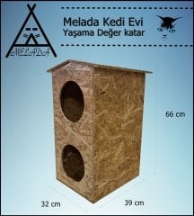 Melada Kedi Evi Dış Ortam Uygun Ahşap Kedi Evi Dublex OSB 66x39x32 cm