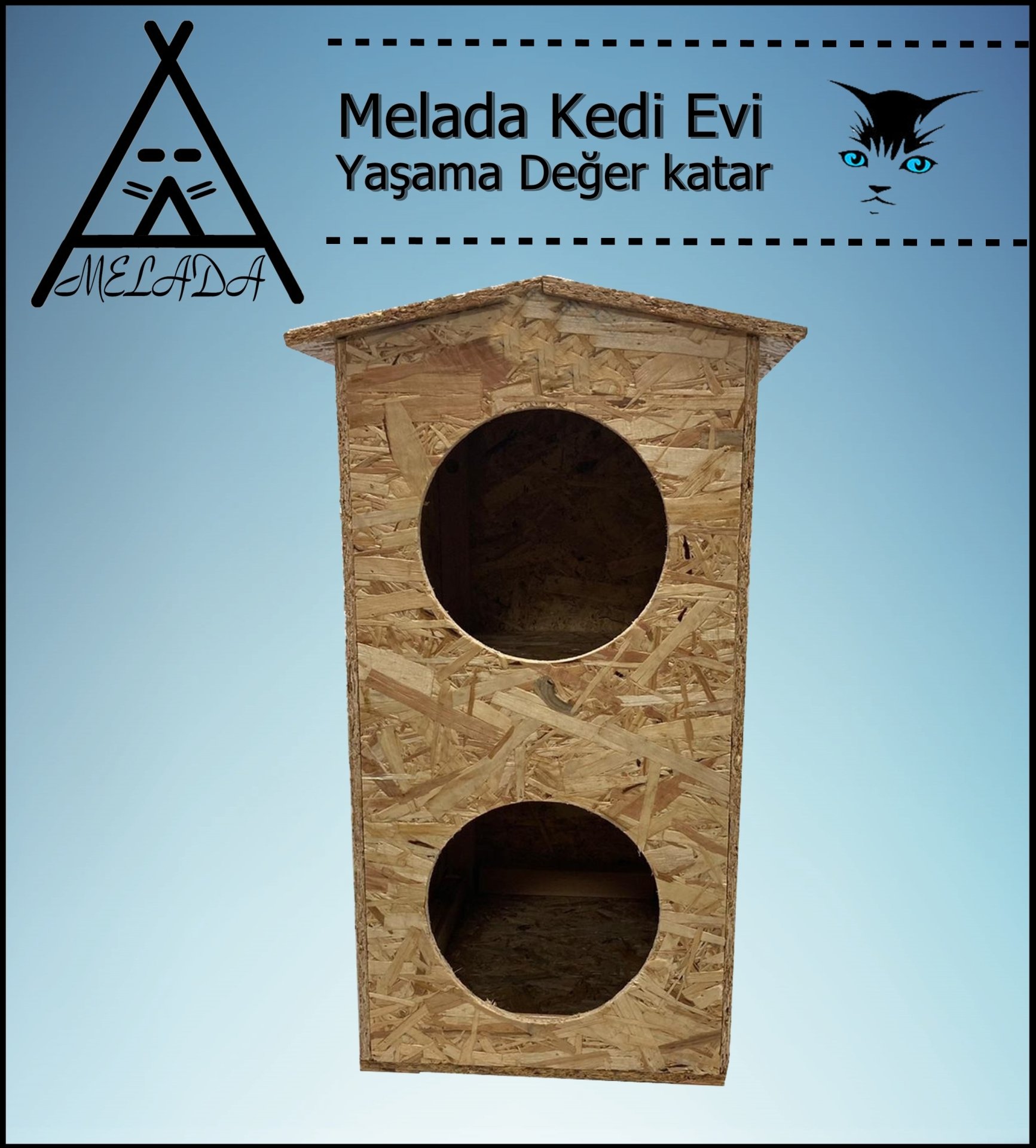 Melada Kedi Evi Dış Ortam Uygun Ahşap Kedi Evi Dublex OSB 66x39x32 cm