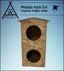 Melada Kedi Evi Dış Ortam Uygun Ahşap Kedi Evi Dublex OSB 66x39x32 cm