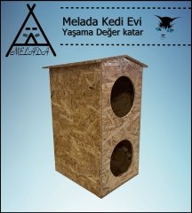 Melada Kedi Evi Dış Ortam Uygun Ahşap Kedi Evi Dublex OSB 66x39x32 cm