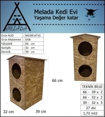 Melada Kedi Evi Dış Ortam Uygun Ahşap Kedi Evi Dublex OSB 66x39x32 cm