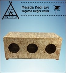 Melada Kedi Evi Dış Ortam Uygun 3'lü Ahşap Kedi Evi OSB 93x40x36 cm