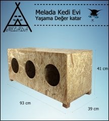 Melada Kedi Evi Dış Ortam Uygun 3'lü Ahşap Kedi Evi OSB 93x40x36 cm