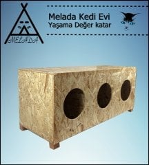 Melada Kedi Evi Dış Ortam Uygun 3'lü Ahşap Kedi Evi OSB 93x41x39 cm