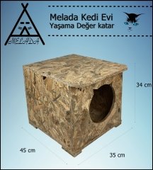 Melada Kedi Evi Dış Ortam Uygun Ahşap Kedi Evi OSB 45x35x34 cm
