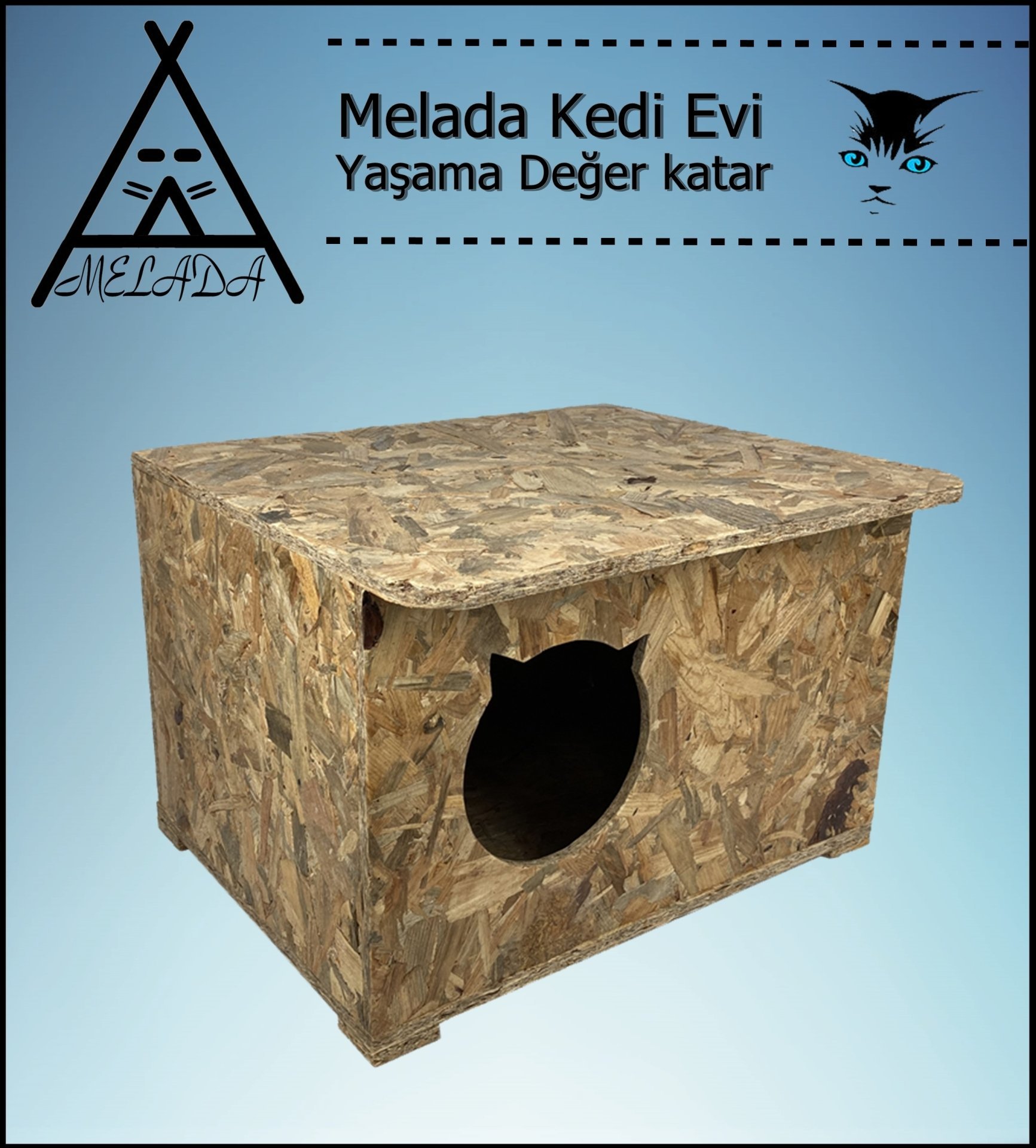 Melada Kedi Evi Dış Ortam Uygun Ahşap Kedi Evi OSB 50x45x34 cm