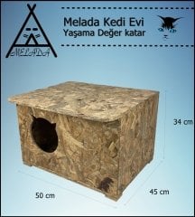 Melada Kedi Evi Dış Ortam Uygun Ahşap Kedi Evi OSB 50x45x34 cm