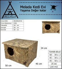 Melada Kedi Evi Dış Ortam Uygun Ahşap Kedi Evi OSB 50x45x34 cm
