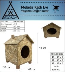 Melada Kedi Evi Dış Ortam Uygun Ahşap Kedi Evi OSB 43x40x37 cm