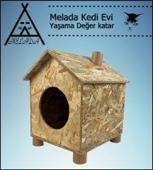 Melada Kedi Evi Dış Ortam Uygun Ahşap Kedi Evi OSB 43x40x37 cm