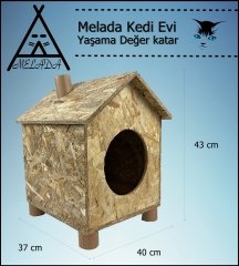 Melada Kedi Evi Dış Ortam Uygun Ahşap Kedi Evi OSB 43x40x37 cm