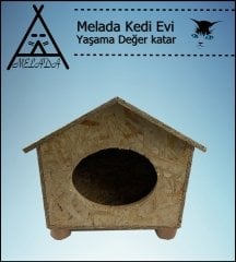 Melada Kedi Evi Dış Ortam Uygun Ahşap Kedi Evi OSB 43x40x37 cm