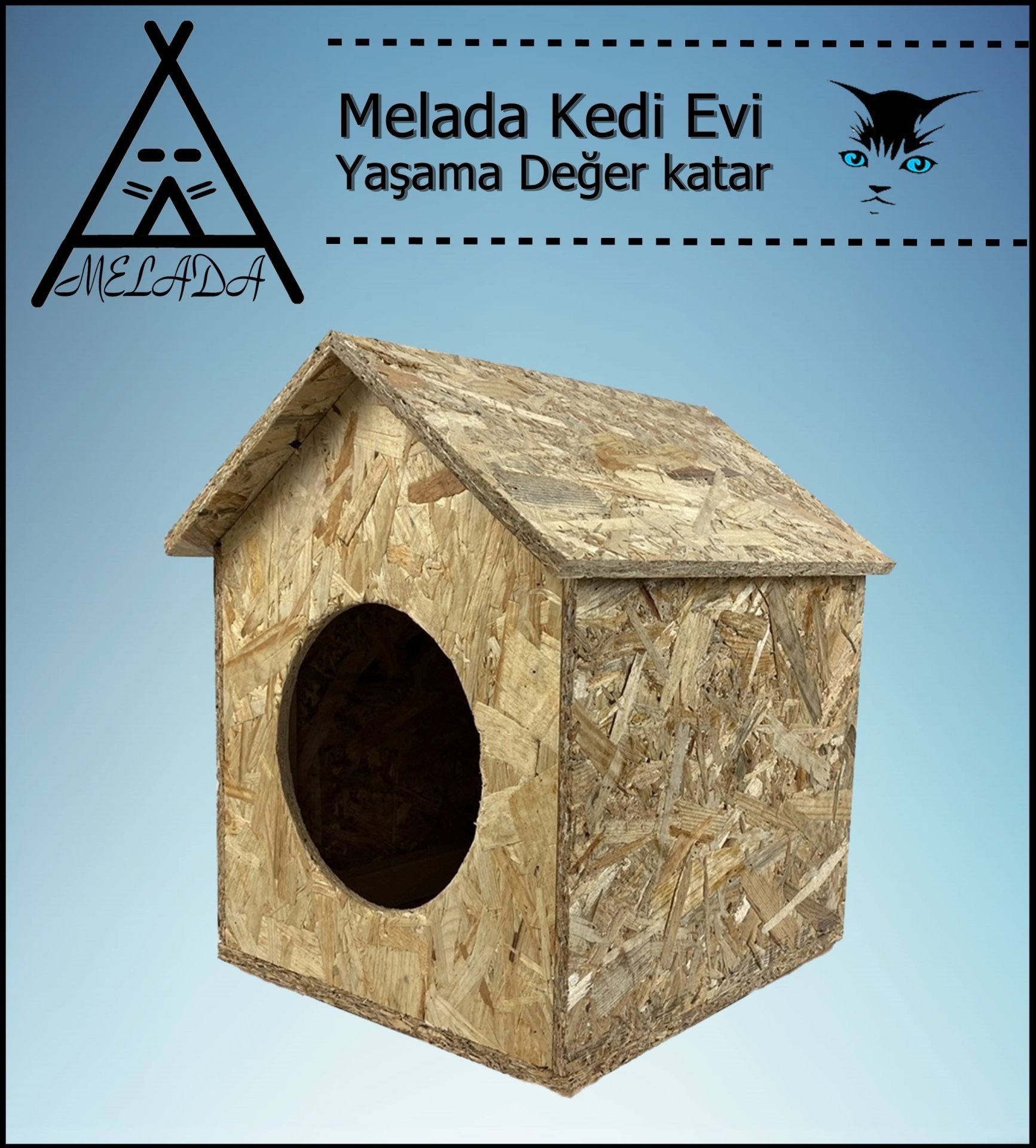 Melada Kedi Evi Dış Ortam Uygun Ahşap Kedi Evi OSB 40x35x30 cm