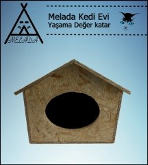 Melada Kedi Evi Dış Ortam Uygun Ahşap Kedi Evi OSB 40x35x30 cm