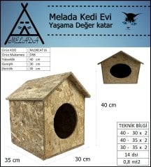 Melada Kedi Evi Dış Ortam Uygun Ahşap Kedi Evi OSB 40x35x30 cm