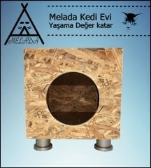 Melada Kedi Evi Dış Ortam Uygun Ahşap Kedi Evi OSB Plastik Ayak 40x40x30 cm