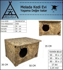 Melada Kedi Evi Dış Ortam Uygun Ahşap Kedi Evi OSB 50x35x30 cm