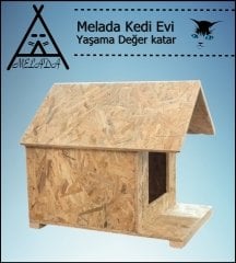 Melada Kedi Evi Dış Ortam Uygun Ahşap Kedi Evi OSB 45x40x40 cm