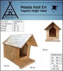 Melada Kedi Evi Dış Ortam Uygun Ahşap Kedi Evi OSB 45x40x40 cm