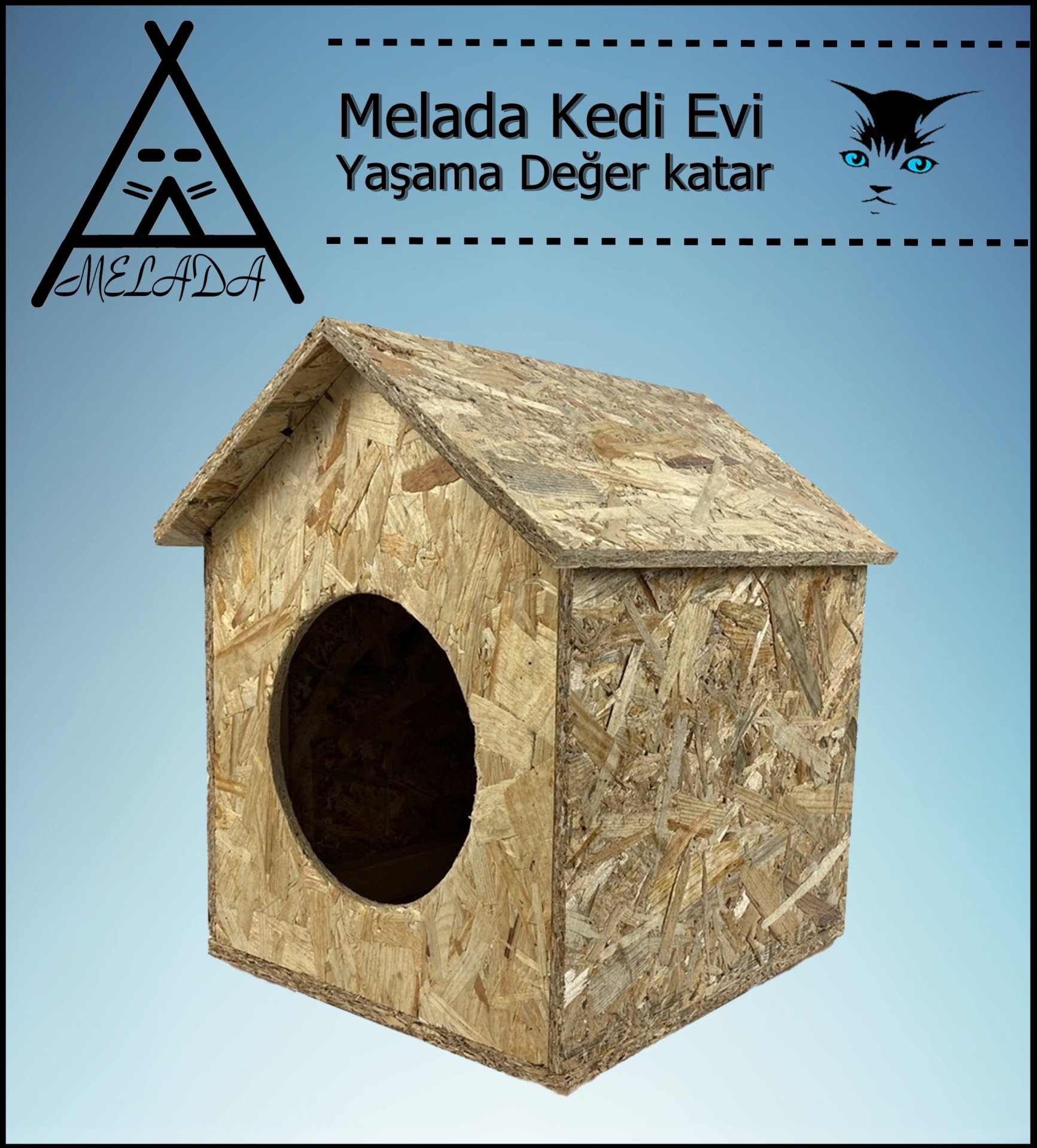 Melada Kedi Evi Dış Ortam Uygun Ahşap Kedi Evi OSB 39x32x30 cm