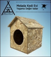 Melada Kedi Evi Dış Ortam Uygun Ahşap Kedi Evi OSB 39x32x30 cm
