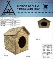 Melada Kedi Evi Dış Ortam Uygun Ahşap Kedi Evi OSB 39x32x30 cm