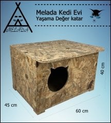 Melada Kedi Evi Dış Ortam Uygun Ahşap Kedi Evi OSB 60x45x40 cm