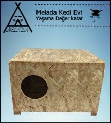 Melada Kedi Evi Dış Ortam Uygun Ahşap Kedi Evi OSB 60x40x30 cm