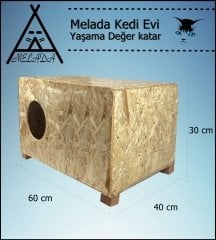 Melada Kedi Evi Dış Ortam Uygun Ahşap Kedi Evi OSB 60x40x30 cm