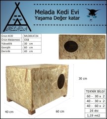 Melada Kedi Evi Dış Ortam Uygun Ahşap Kedi Evi OSB 60x40x30 cm