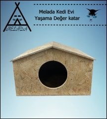 Melada Kedi Evi Dış Ortam Uygun Ahşap Kedi Evi OSB 50x50x35 cm
