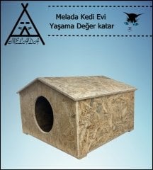 Melada Kedi Evi Dış Ortam Uygun Ahşap Kedi Evi OSB 50x50x35 cm