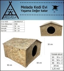 Melada Kedi Evi Dış Ortam Uygun Ahşap Kedi Evi OSB 50x50x35 cm