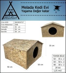 Melada Kedi Evi Dış Ortam Uygun Ahşap Kedi Evi OSB 50x50x35 cm