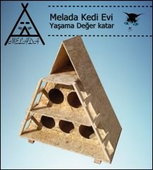 Melada Kedi Evi Dış Ortam Uygun Ahşap Kedi Evi OSB 100x90x55 cm