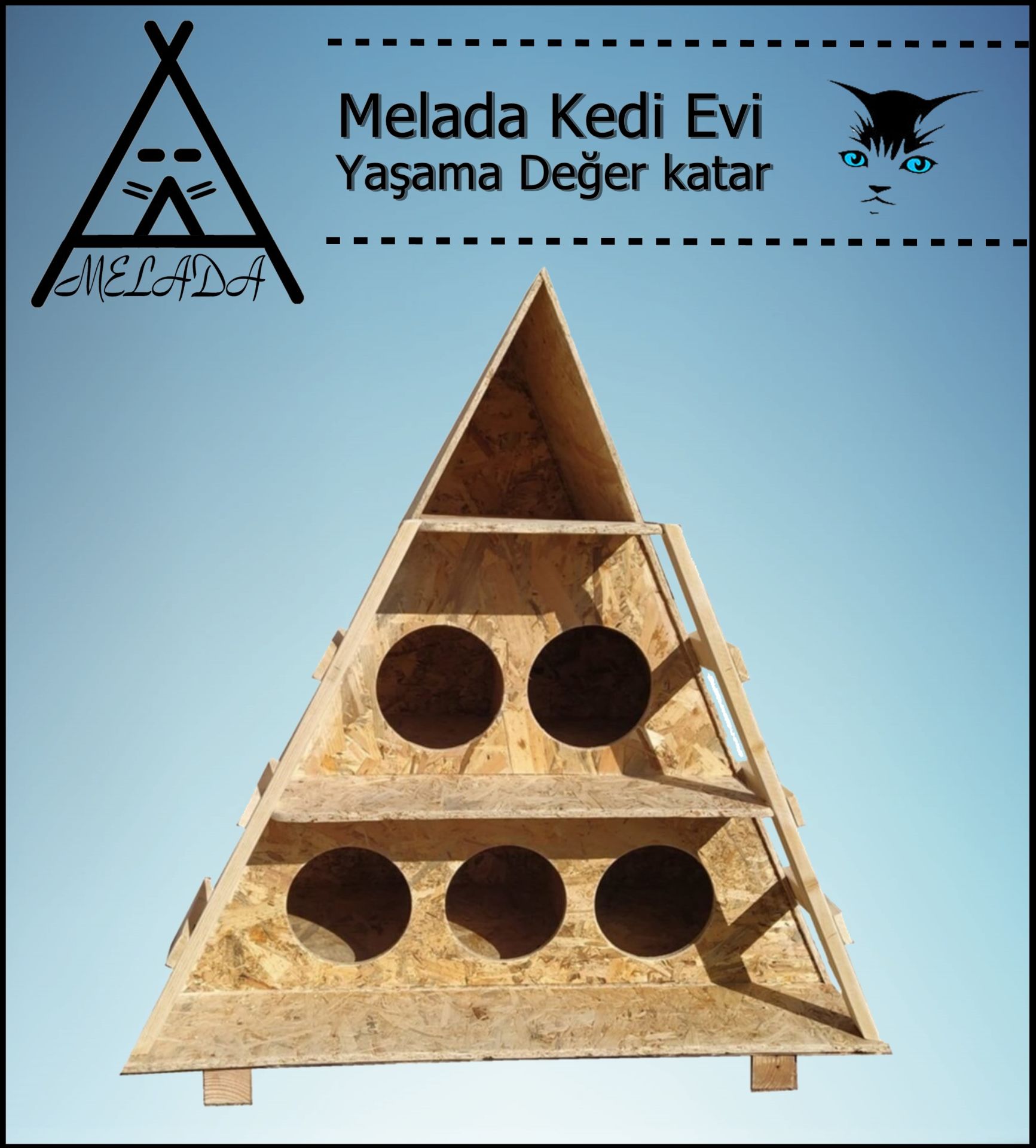 Melada Kedi Evi Dış Ortam Uygun Ahşap Kedi Evi OSB 100x90x55 cm
