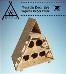 Melada Kedi Evi Dış Ortam Uygun Ahşap Kedi Evi OSB 100x90x55 cm