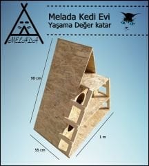 Melada Kedi Evi Dış Ortam Uygun Ahşap Kedi Evi OSB 100x90x55 cm